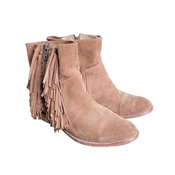 Zadig & Voltaire Pearce Fringe Taupe Suede Ankle Booties Women's 6 - Picture 1 of 9